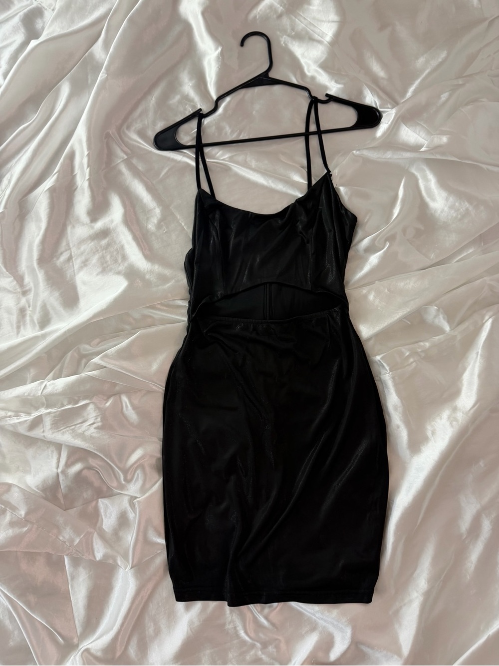 privy Black Cutout Midi Dress with Spaghetti Straps